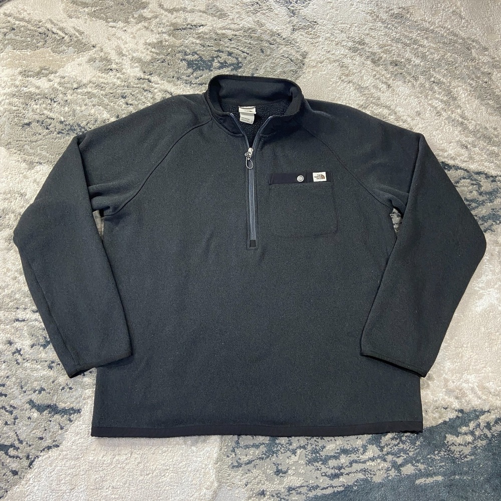 The North Face Sweater Mens XL Black Sherpa Lined 1/4 Zip Pullover Long Sleeve